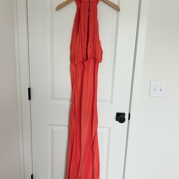 Zara Orange Halter Neck Silk Maxi Midi Dress Medium - Picture 7 of 7